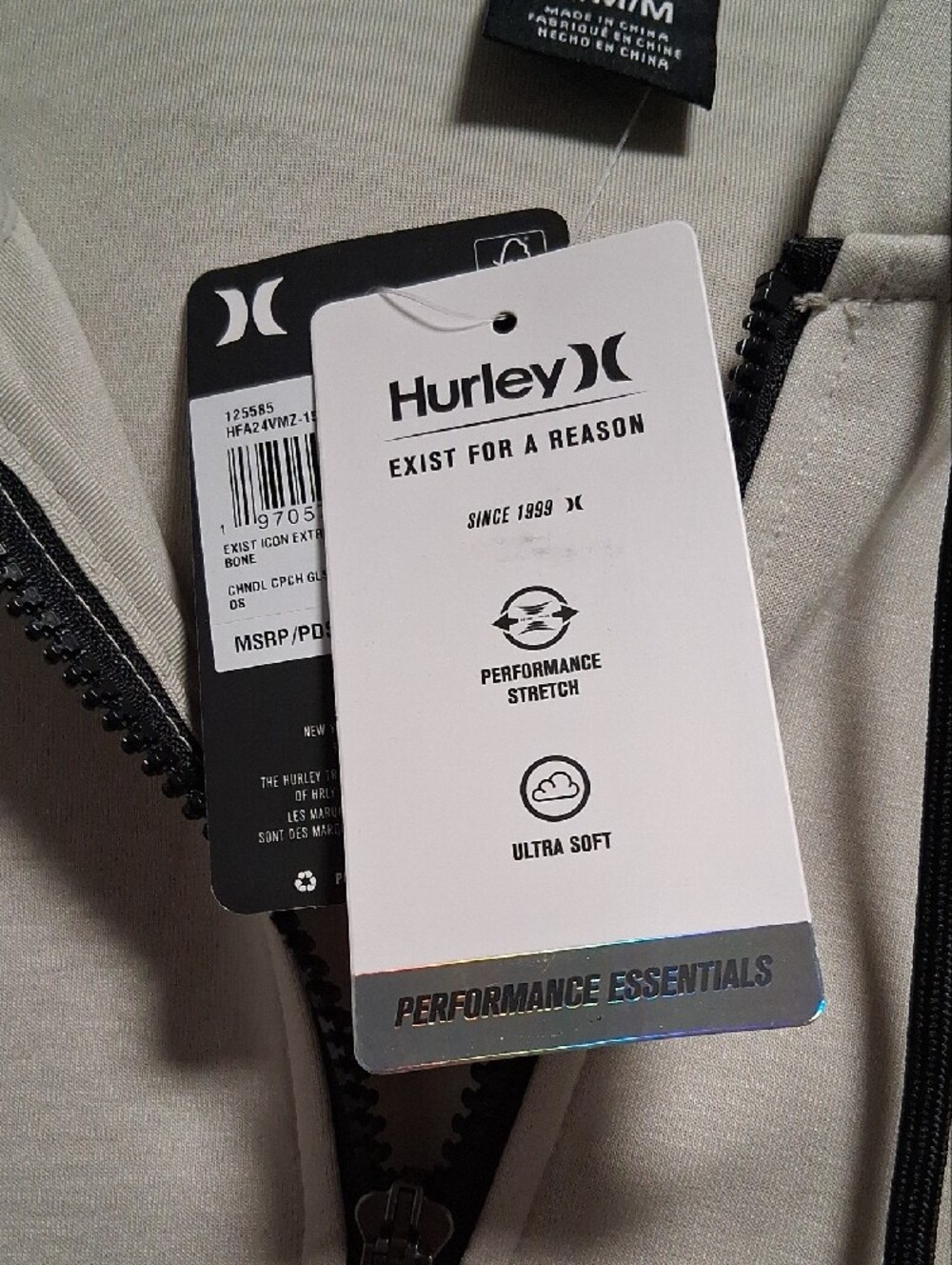 Hurley Bone Zip-Up Hoodie with Black Trim - Picture 3 of 12